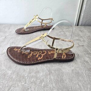 Sam Edelman Thong Sandals 9 Wide Gold Metallic Flat Bohemian Gladiator Festival
